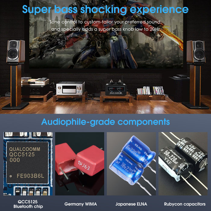 Douk Audio T6PRO HIFI TPA3255 Bluetooth Tube Amplifier with VU Meter 300Watts x2