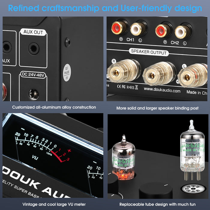 Douk Audio T6PRO HIFI TPA3255 Bluetooth Tube Amplifier with VU Meter 300Watts x2