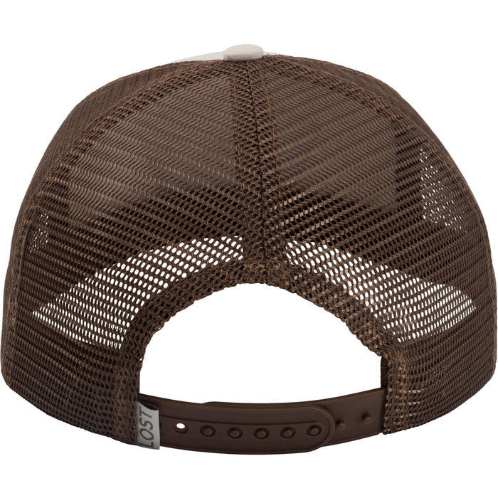 Sand/Chocolate | Brown mesh cap with leather brim on a white background