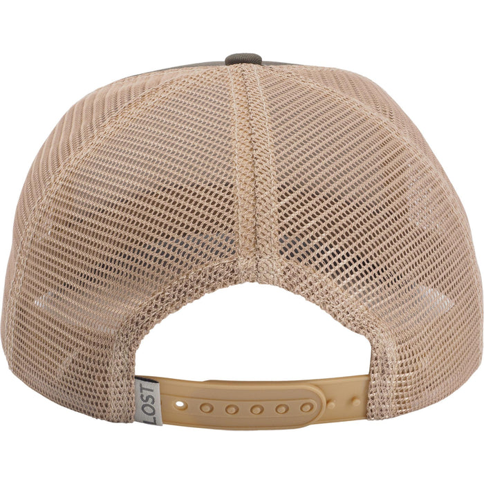 Gator/Balso | Beige mesh cap with leather brim on a white background