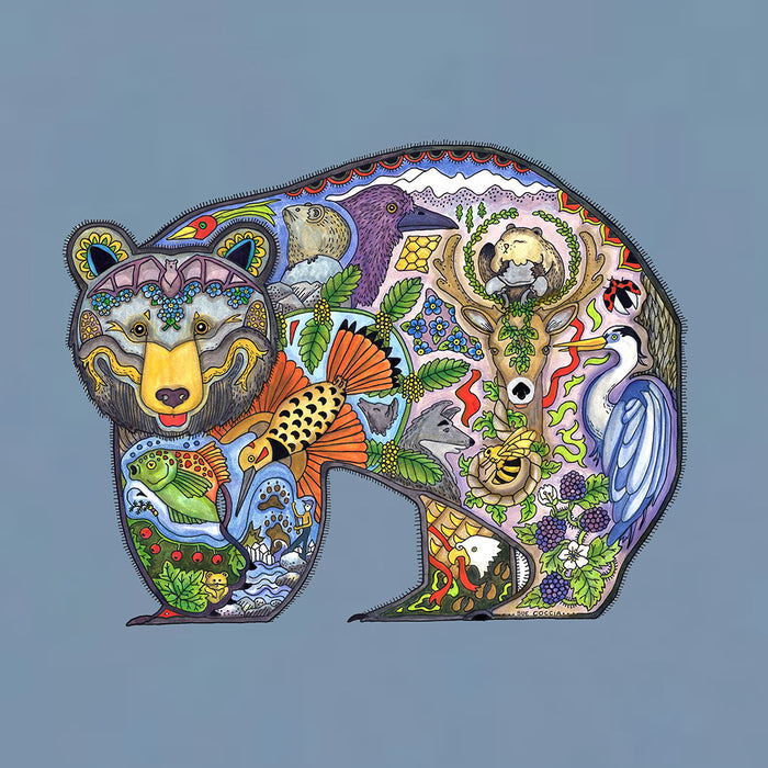 Earth Art Black Bear Adult Stone Blue T-shirt
