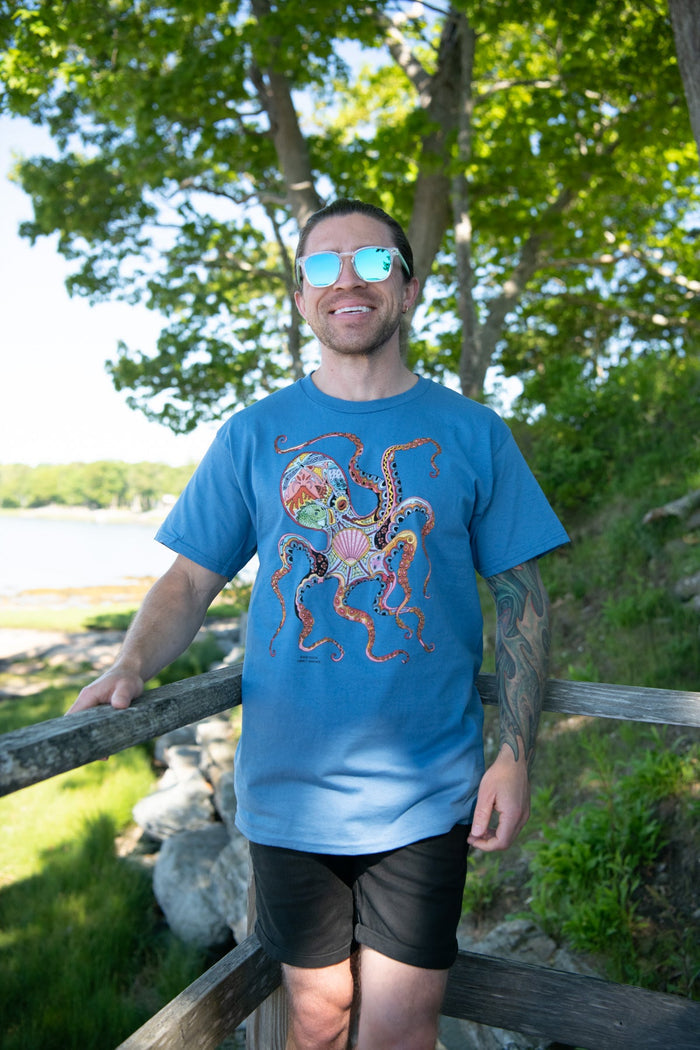 Earth Art Octopus Adult Denim T-shirt