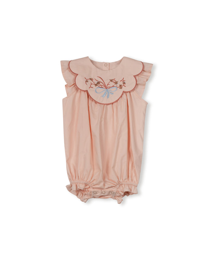Embroidered Bow Detail Bib Romper - Junees