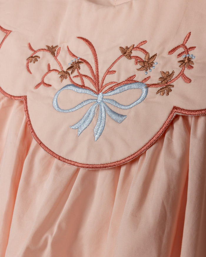 Embroidered Bow Detail Bib Romper - Junees