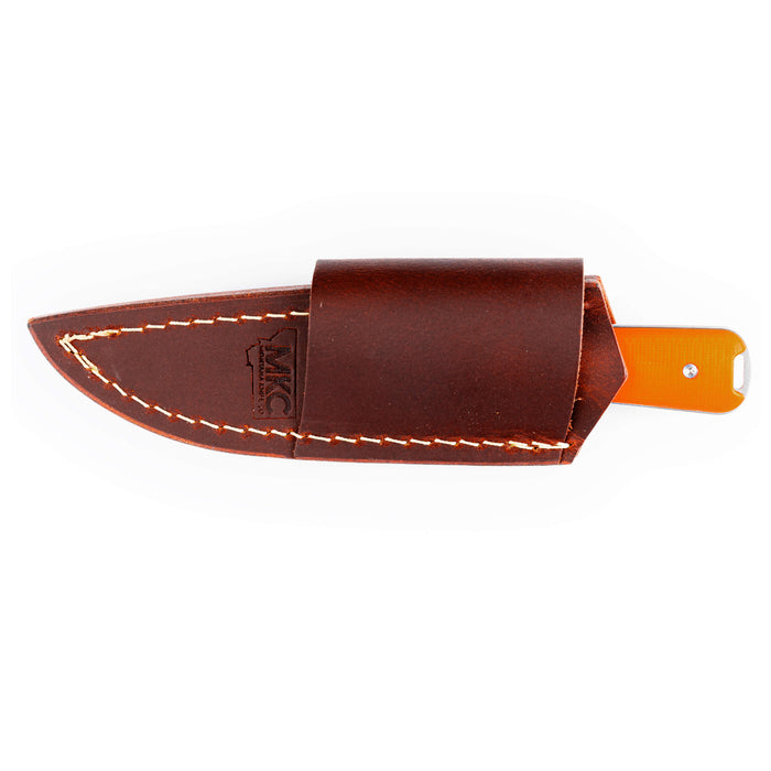Horizontal carry leather sheath designed for the FlatTail knife, featuring durable construction and secure fit.