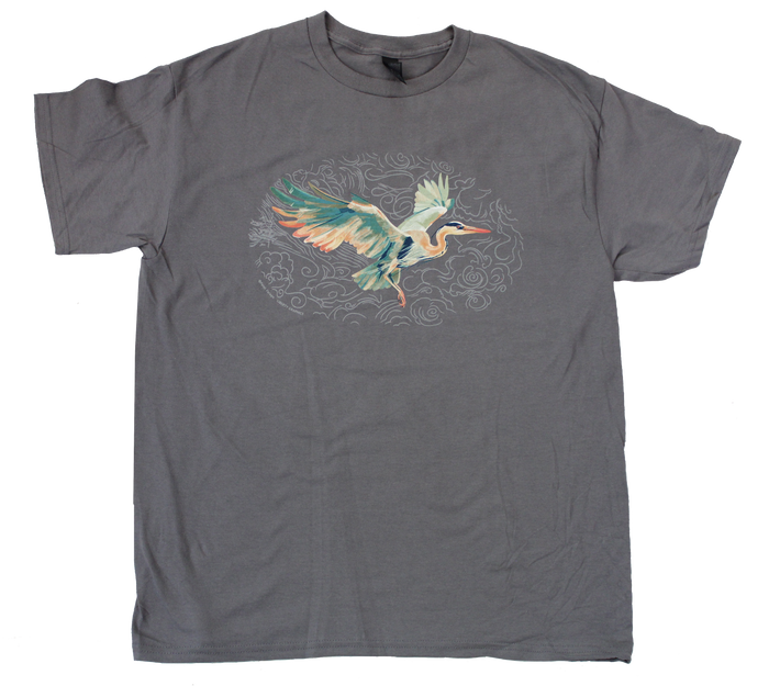 Flying Heron Adult Charcoal T-shirt
