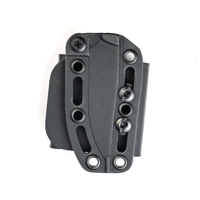 Kydex sheath for the Freezout knife, featuring multiple attachment points for secure carrying options.