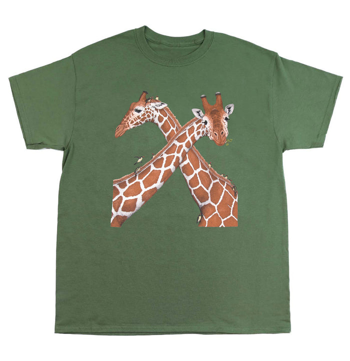 Giraffes Lunching Adult Olive Green T-shirt