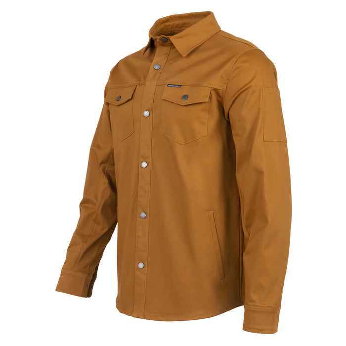 Coyote-colored Hamilton shacket featuring a button-up front, chest pockets, and a classic collar for versatile outdoor wear.