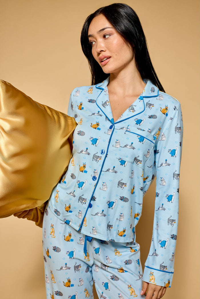 Hanukkatz Paws for Celebration Cat Print PJ Set