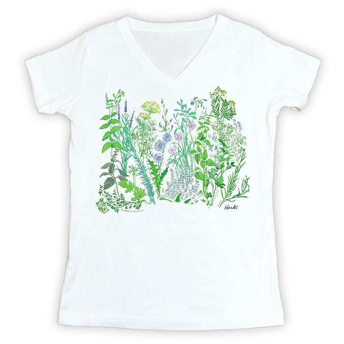 Herbs Premium V-neck Ladies White T-shirt