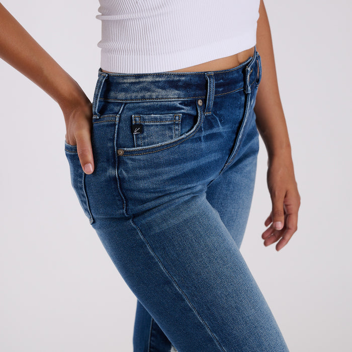 High-Rise Distressed Dark Wash Flare Jeans