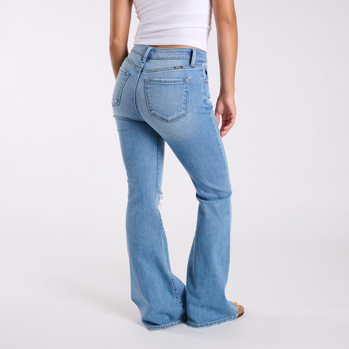 High-Rise Distressed Medium Wash Flare Jeans