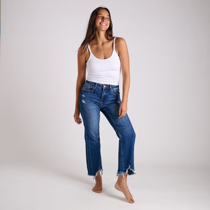 High Rise Straight Crop Dark Wash Jeans