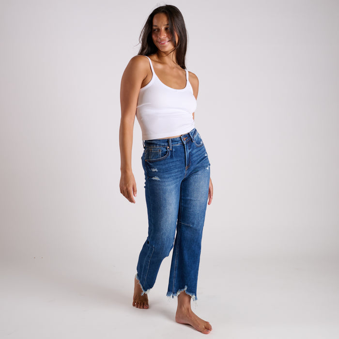 High Rise Straight Crop Dark Wash Jeans