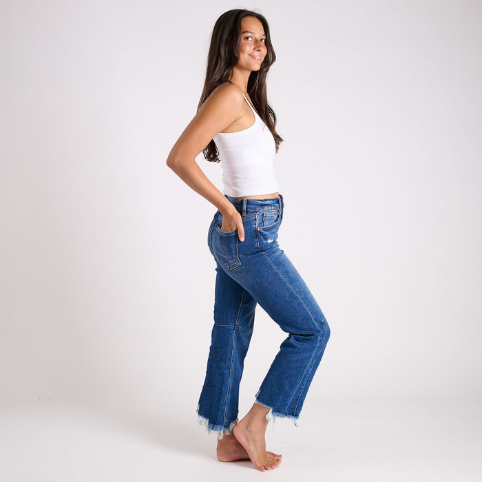 High Rise Straight Crop Dark Wash Jeans