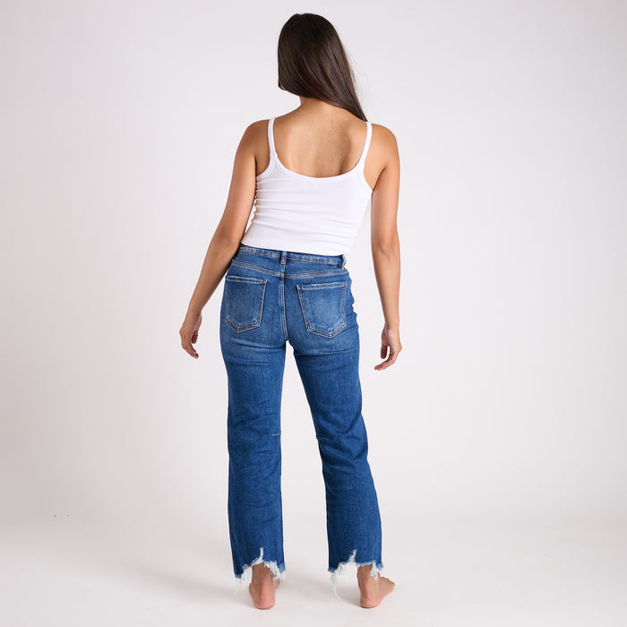 High Rise Straight Crop Dark Wash Jeans