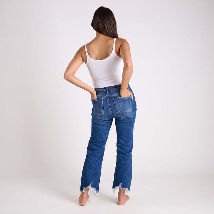 High Rise Straight Crop Dark Wash Jeans