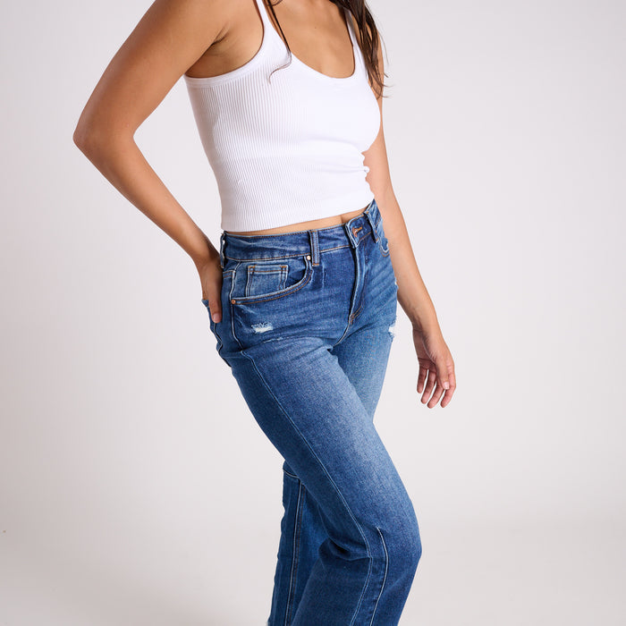 High Rise Straight Crop Dark Wash Jeans