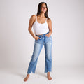 High Rise Straight Crop Medium Wash Jeans