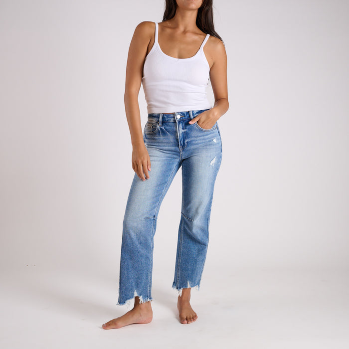 High Rise Straight Crop Medium Wash Jeans