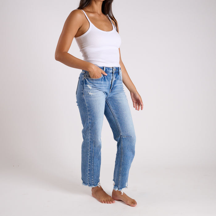High Rise Straight Crop Medium Wash Jeans