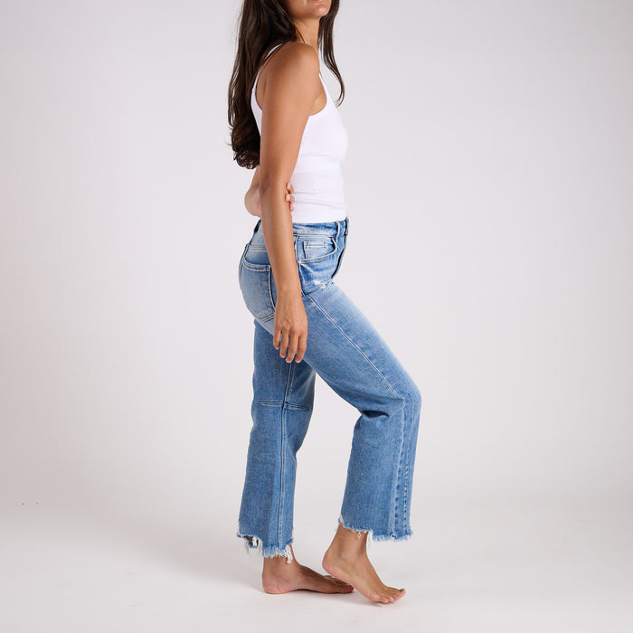 High Rise Straight Crop Medium Wash Jeans