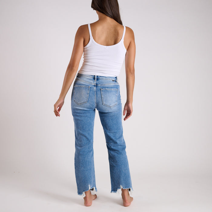 High Rise Straight Crop Medium Wash Jeans
