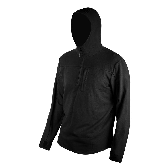 Highline half-zip hoodie in black, featuring a hood and long sleeves, designed for outdoor and everyday wear.