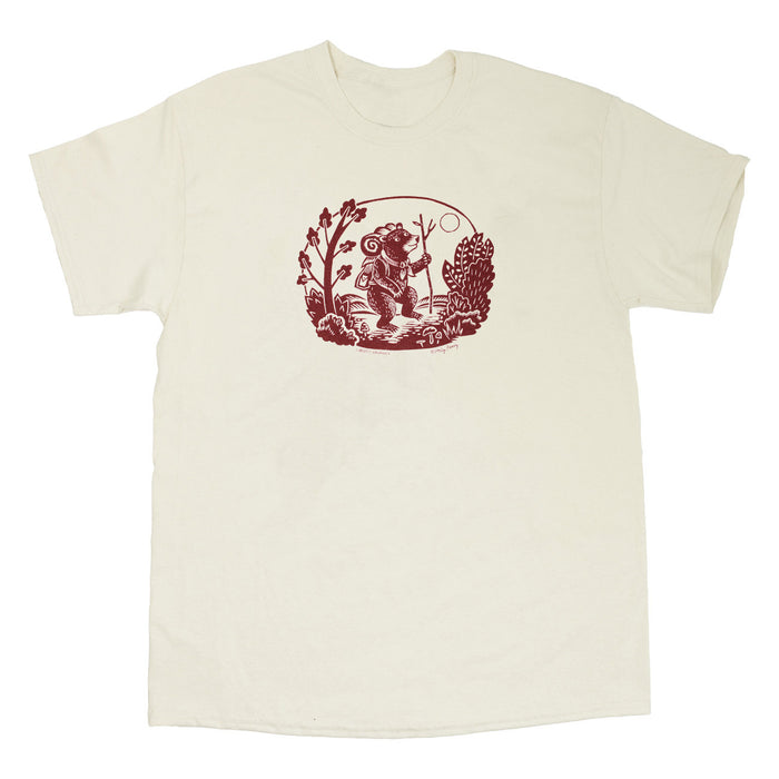 Hiking Bear Adult Natural T-shirt