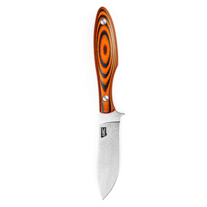 JACKSTONE knife with an orange and black handle, featuring a stainless steel blade, designed for outdoor and tactical use.