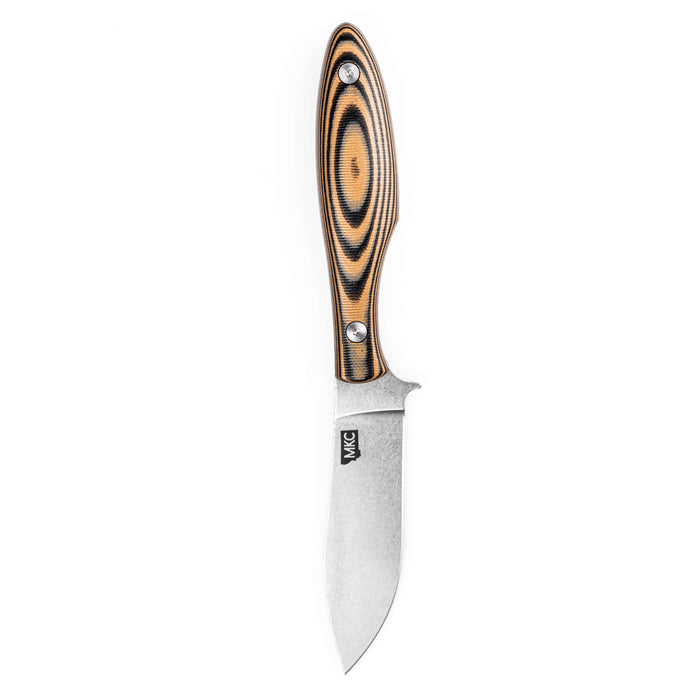 JACKSTONE knife featuring a tan and black handle with a sleek stainless steel blade, designed for outdoor use.