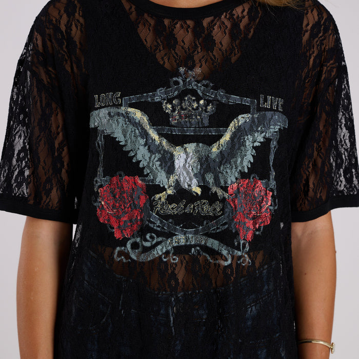 Lace Long Live Rock 'N Roll Short Sleeve T-Shirt