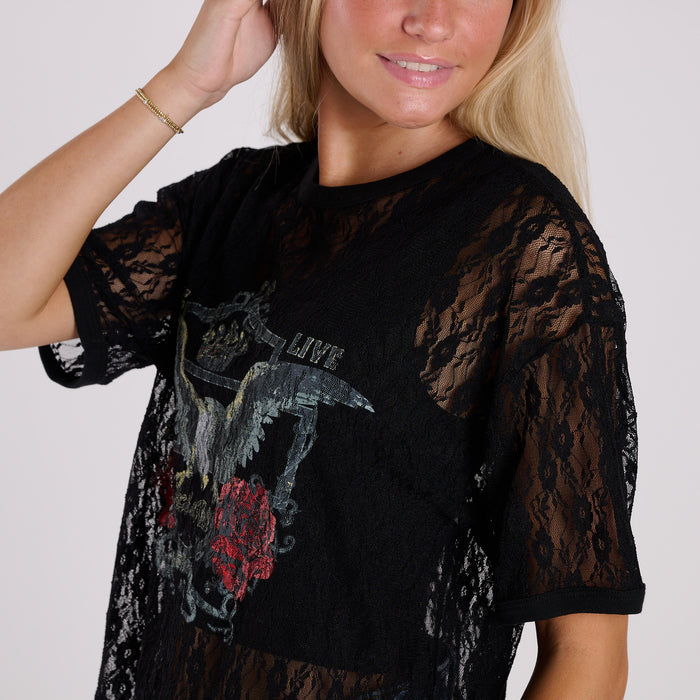Lace Long Live Rock 'N Roll Short Sleeve T-Shirt