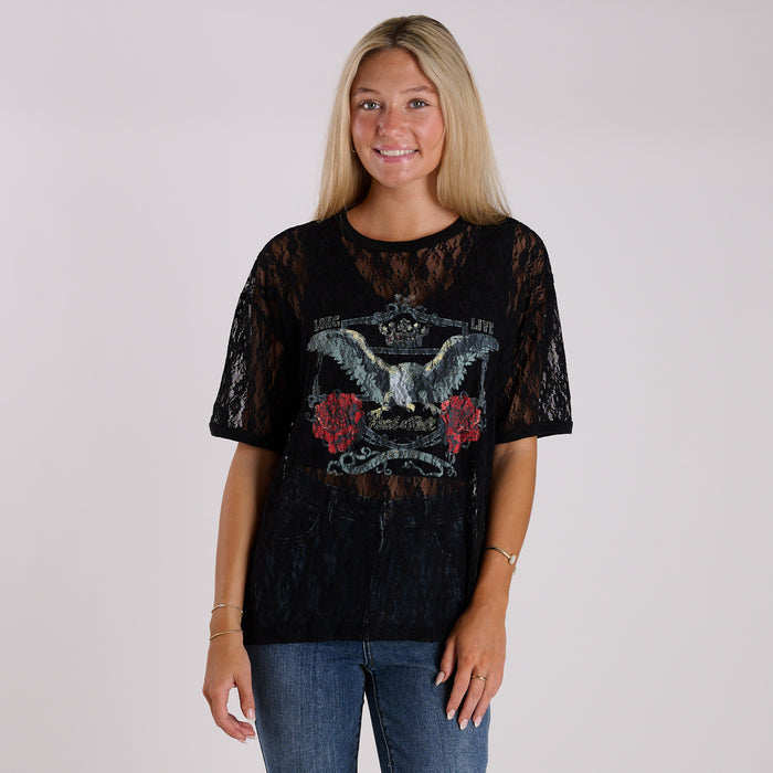 Lace Long Live Rock 'N Roll Short Sleeve T-Shirt