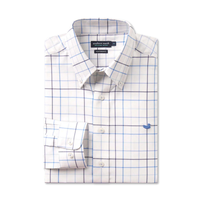 Lockhart Windowpane Performance Dress Shirt in Navy and French Blue