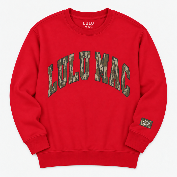 Lulu Mac Bottomland Camo Crewneck Sweatshirt in Red