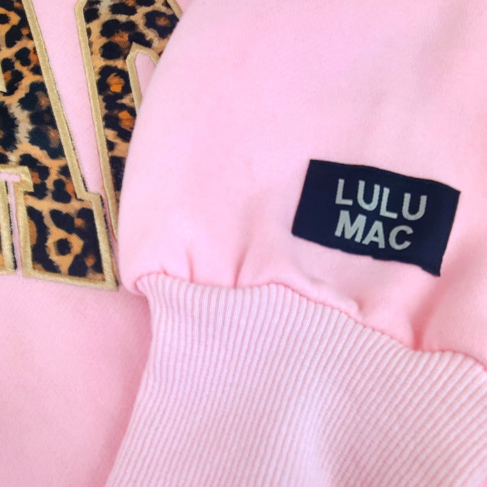 Lulu Mac Leopard Embroidered Crew in Light Pink