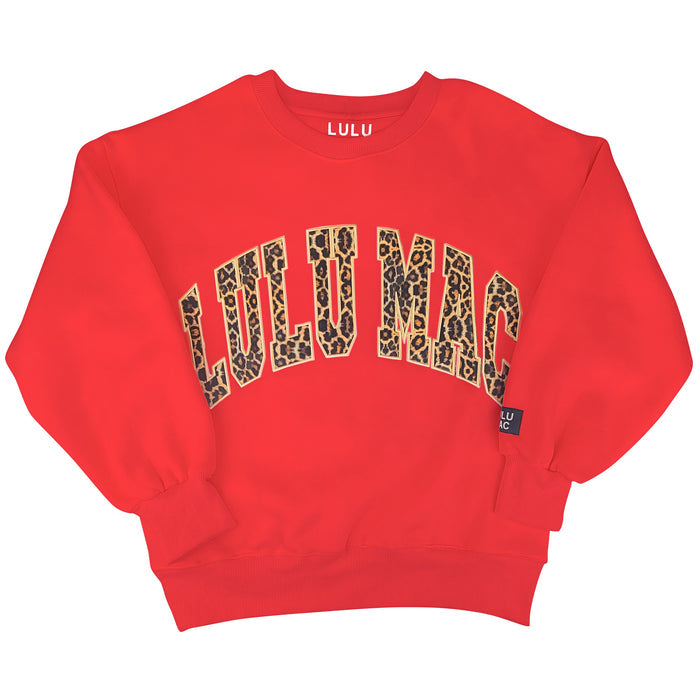 Lulu Mac Leopard Print Crewneck Sweatshirt in Red