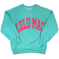 Lulu Mac Puff Crewneck Sweatshirt in Mint and Hot Pink