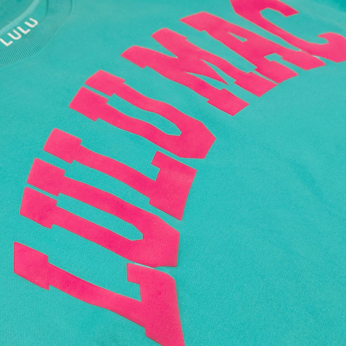 Lulu Mac Puff Crewneck Sweatshirt in Mint and Hot Pink