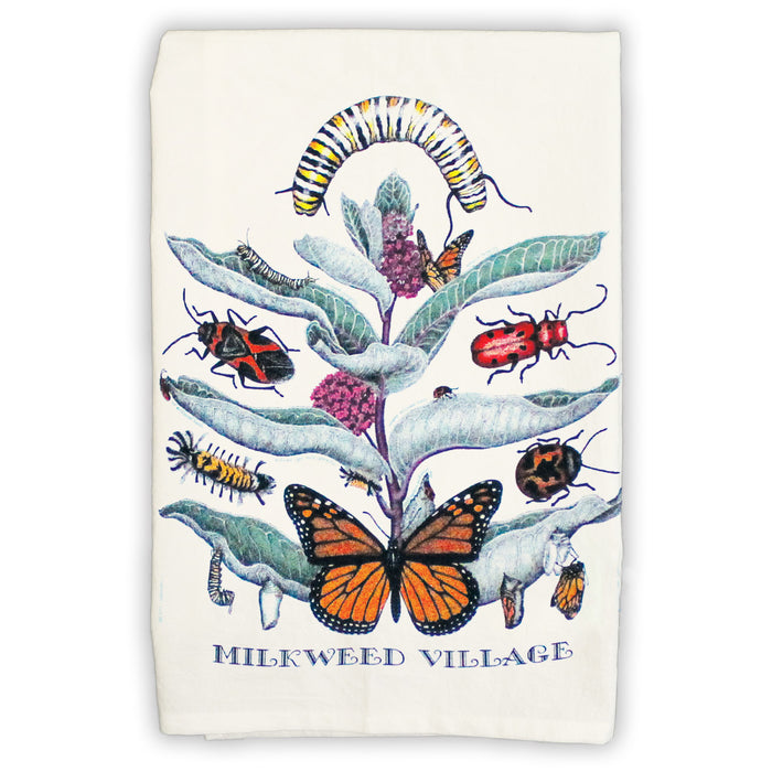 Milkweed Village White Tea Towel
