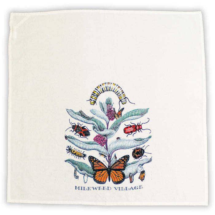 Milkweed Village White Tea Towel