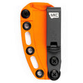 Orange Kydex sheath for the MINI SPEEDGOAT 2.0 knife, featuring a secure clip and ventilation holes for easy carry.
