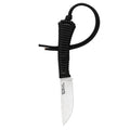 Mini Stoned Goat knife in black with a paracord handle, designed for durability and versatility in outdoor tasks.