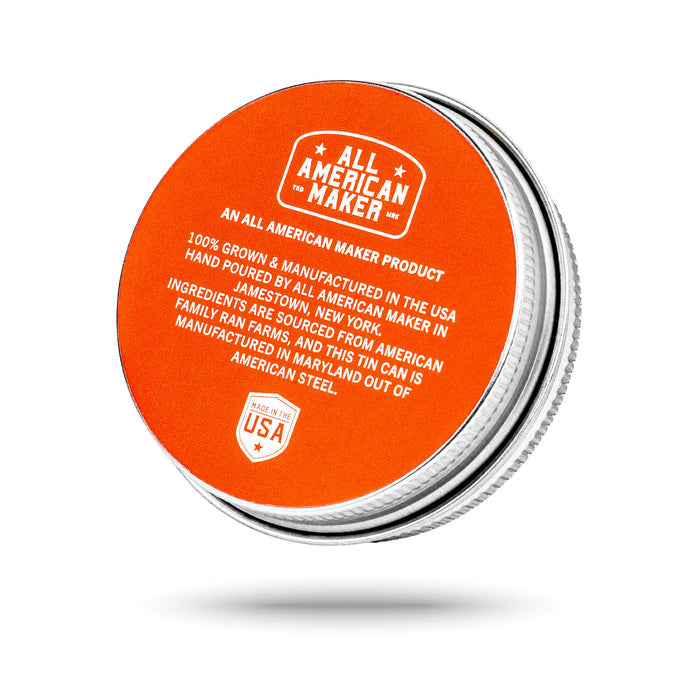 MKC Blade Wax tin featuring an orange label, designed for maintaining and protecting knives, made in the USA.