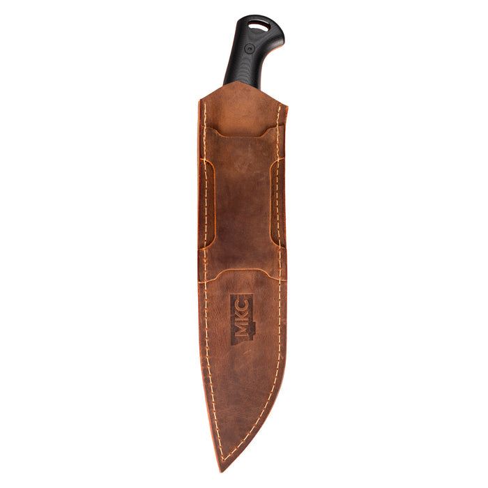 MKC Chopper leather sheath designed for durability, featuring a sleek brown finish and precise stitching for secure knife storage.
