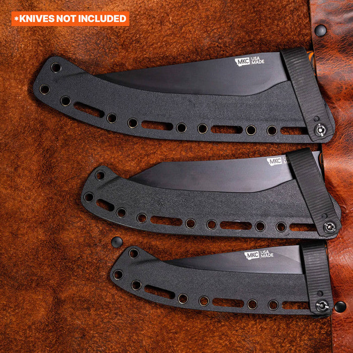 MKC Culinary Knife Roll featuring three knife sheaths, made in the USA, designed for professional chefs and home cooks.