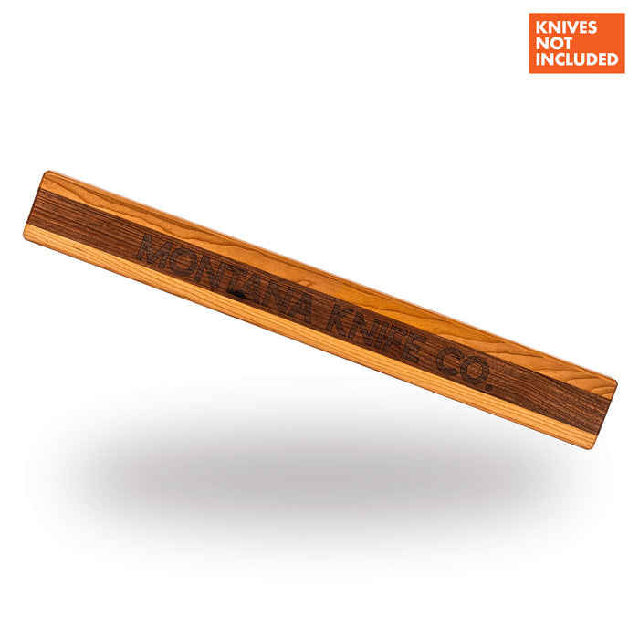 Dark wood knife hang from Montana Knife Company, designed for displaying and organizing culinary knives. Knives not included.