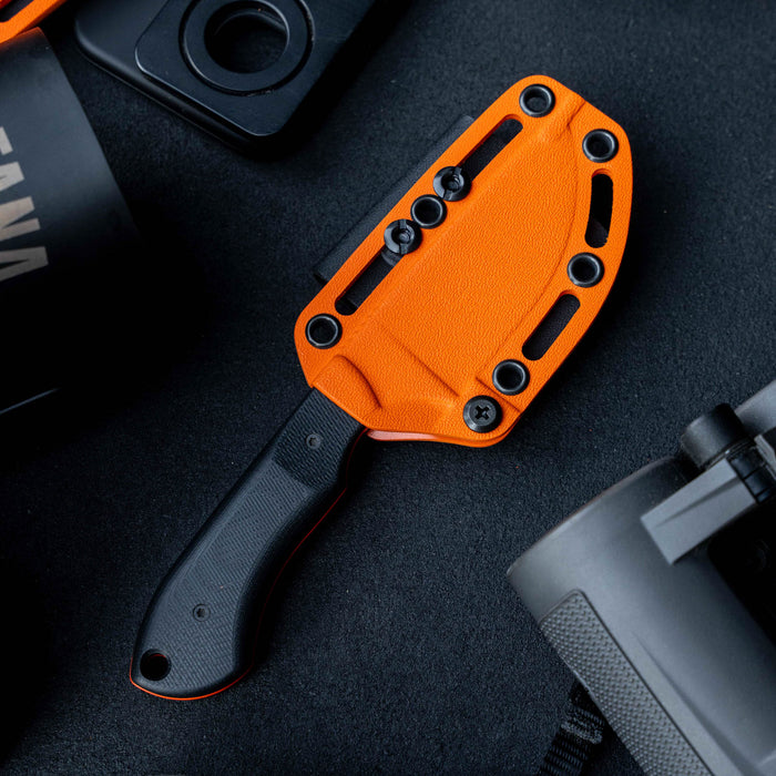 MKC Elk Knife with an additional orange Kydex sheath, designed for durability and outdoor use.
